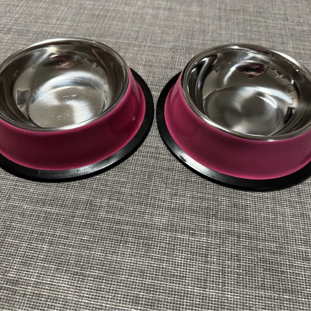 Pink and Silver Pet Bowls